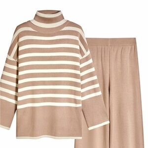 Chic Tan and Cream Women's Straight Leg Pants & Jumpsuit